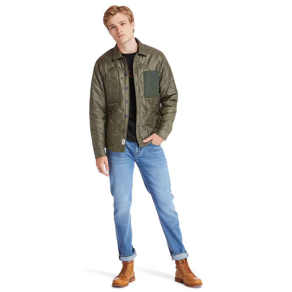 Timberland Mens Jackets Heritage Long-Sleeve Onion-Quilted Shirt - Olive - India XZ6390842